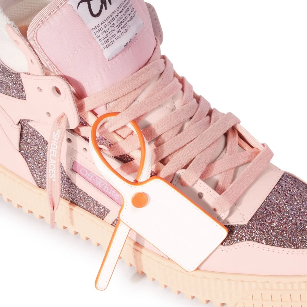 Off-White Pink High-Top Sneakers with Glitter Accents - Picture 5 of 6